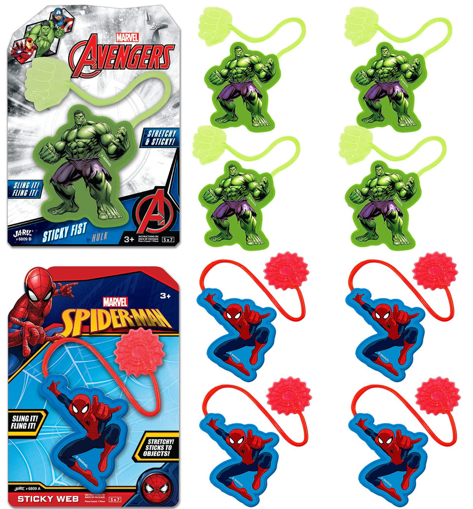 JA-RU Marvel Spiderman & Hulk Sticky Hands Stretchy Snap Toys (2 Packs Assorted) Superheroes Stretchy Hands Birthday Toy Supplies for Kids, Pinata Filler, Bulk Toys.AB-6809-2