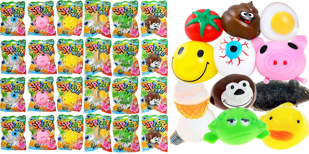 JA-RU Splat Ball Sticky Stress Ball (24 Units Assorted) Animal, Eggs, Squishy Pig Toys for Kids. Slow Rise Squishies. Novelty Toys & Amusements & Teacher Treasure Box Prizes. 5303-24p